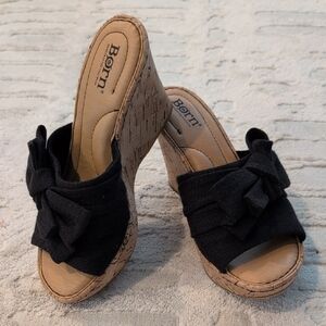 Born Black Bow Platform Wedge Slide Sandals